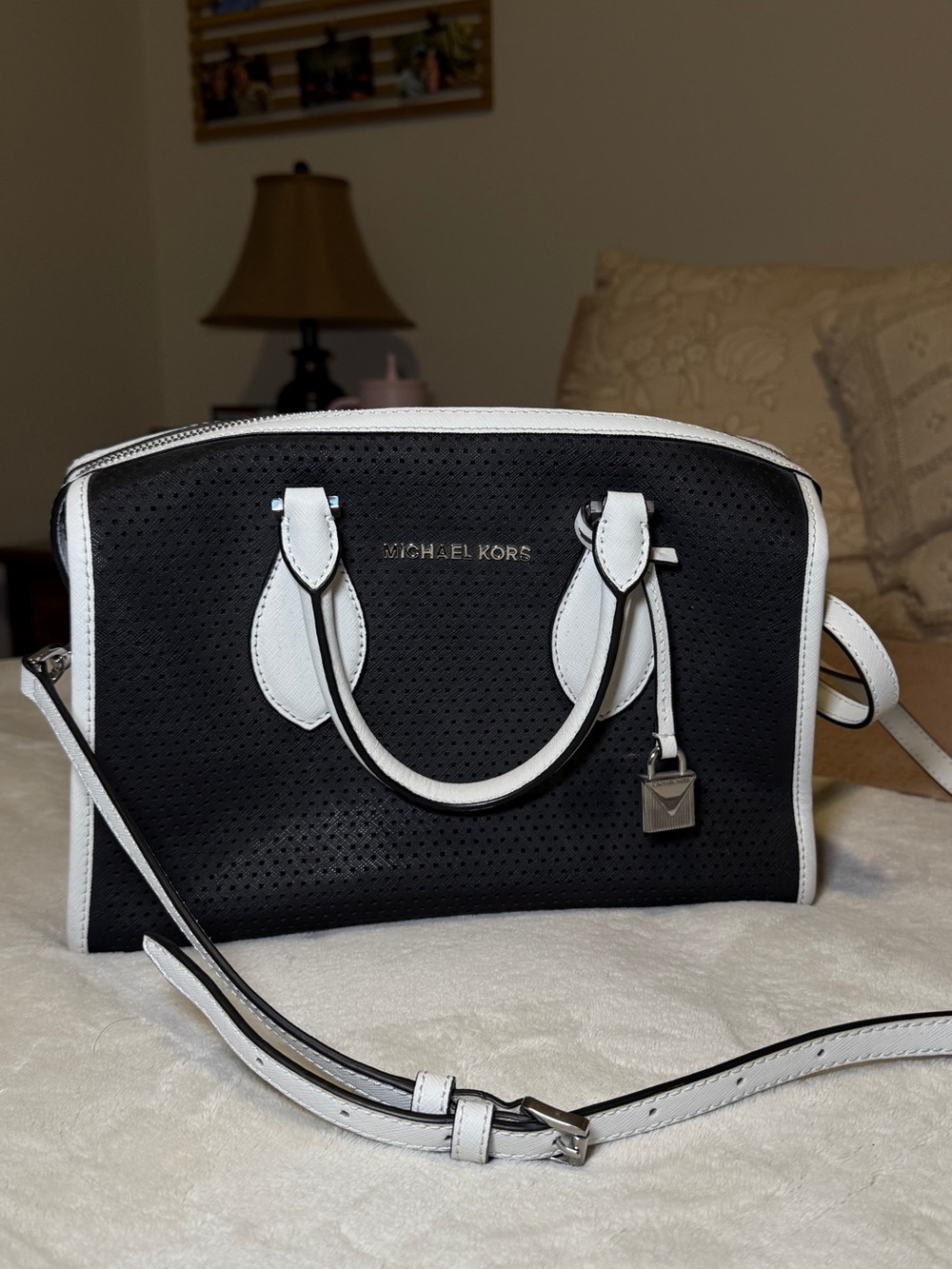 Michael Kors Black & White Lacey Duffle Bag